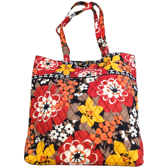 VERA BRADLEY Bittersweet Red Orange Floral Houndstooth Large Quilted Tote - Picture 1 of 6